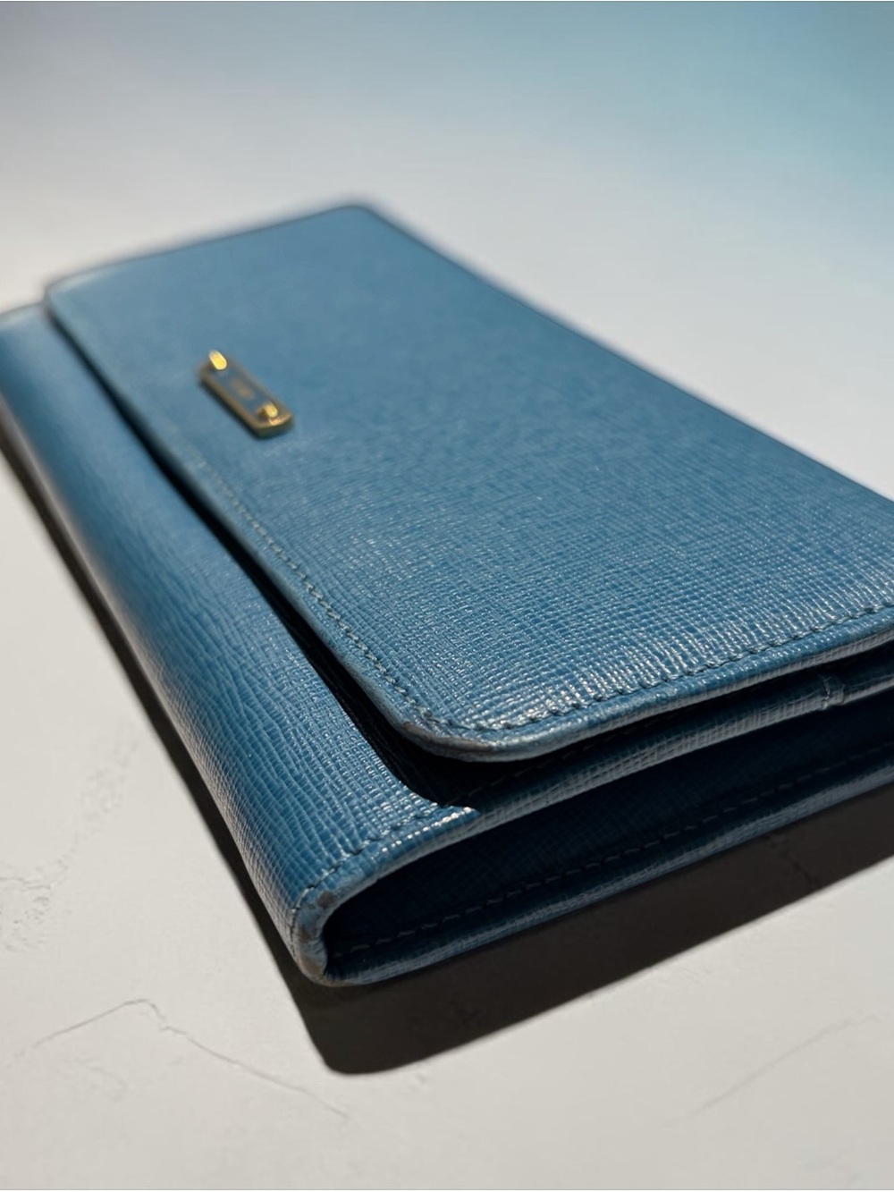 Fendi Blue Leather Continental Wallet with Gold Logo Plaque - Picture 9 of 16